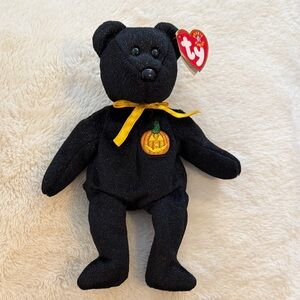 Ty Beanie Baby Haunt the Black Plush Bear with Pumpkin Embroidery